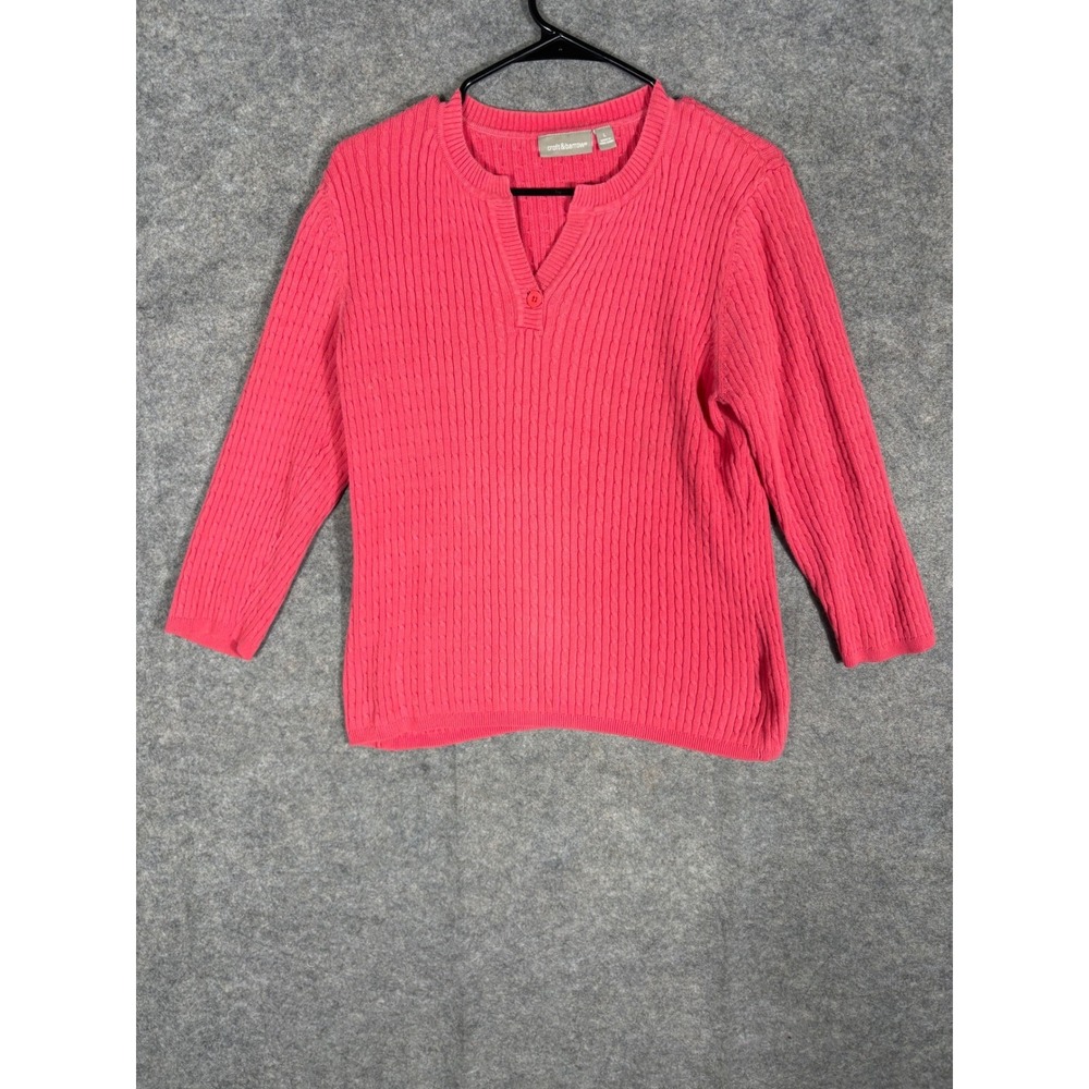 Croft & Barrow Pink Cable Knit V-Neck Pullover Sweater Women's Size L